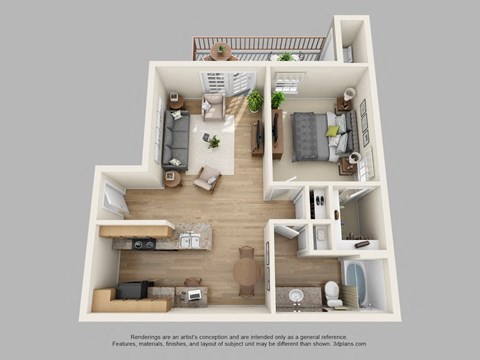 1 Bedroom B 1 Bath Floor Plan at The Palmera on 3009, Texas
